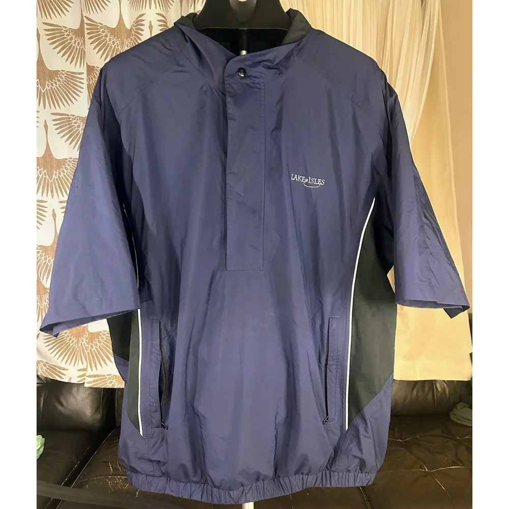 FootJoy DryJoys Jacket XL Blue Black Lake Of Isles 1/2 Zip Snap Short Sleeve